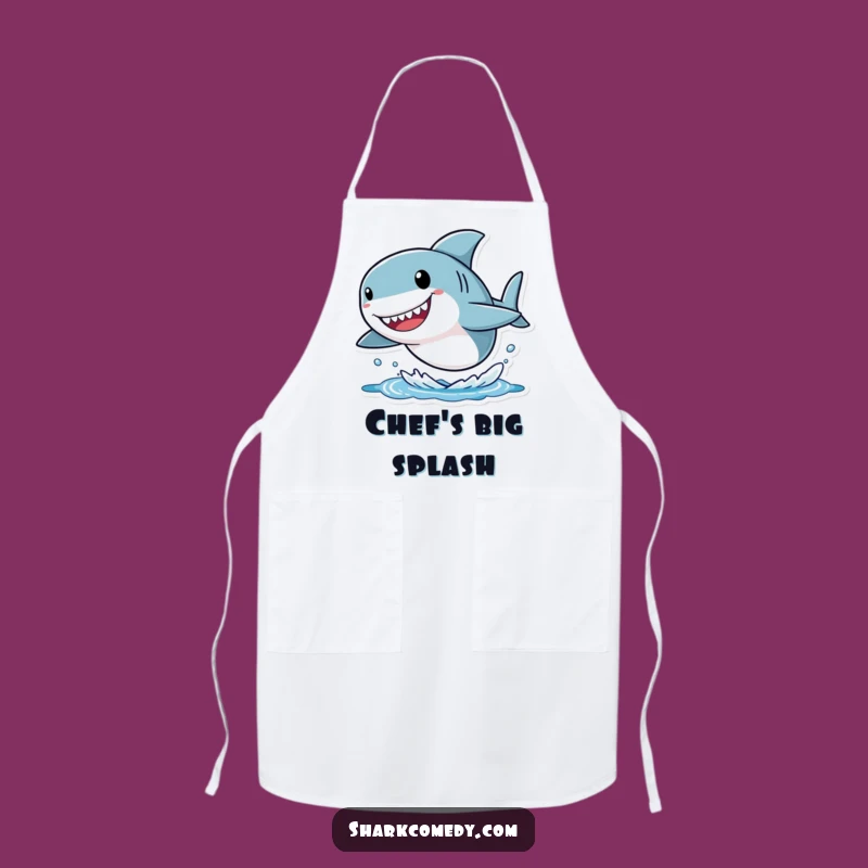 Funny Shark Apron: Joyful Leaping Character with Big Head, Kitchen Fun