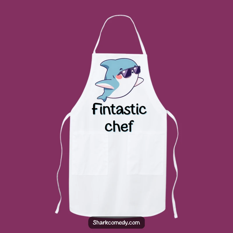 Funny Kawaii Shark Apron: Chef's Cool Sunglass Flip, Cook with Playful Style