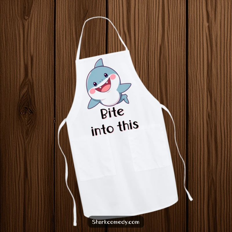 Funny Shark Apron: A cheerful shark swims with a wide, playful grin, perfect for the chef who isn't afraid to make waves.