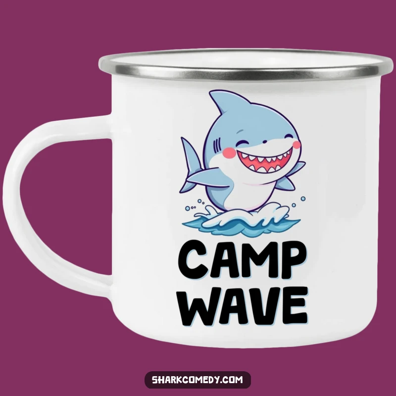 Funny Kawaii Shark Enamel Camping Mug - Surfer Grin Outdoor Gift
