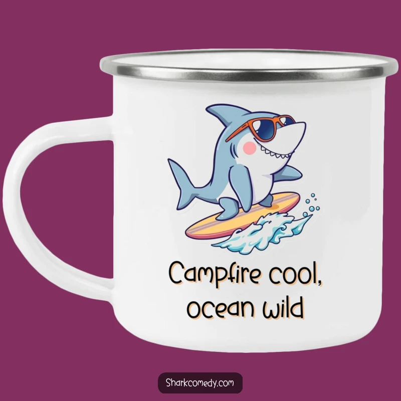Funny Cool Shark Surfer Camping Mug - Adventure Ready Beach Humor