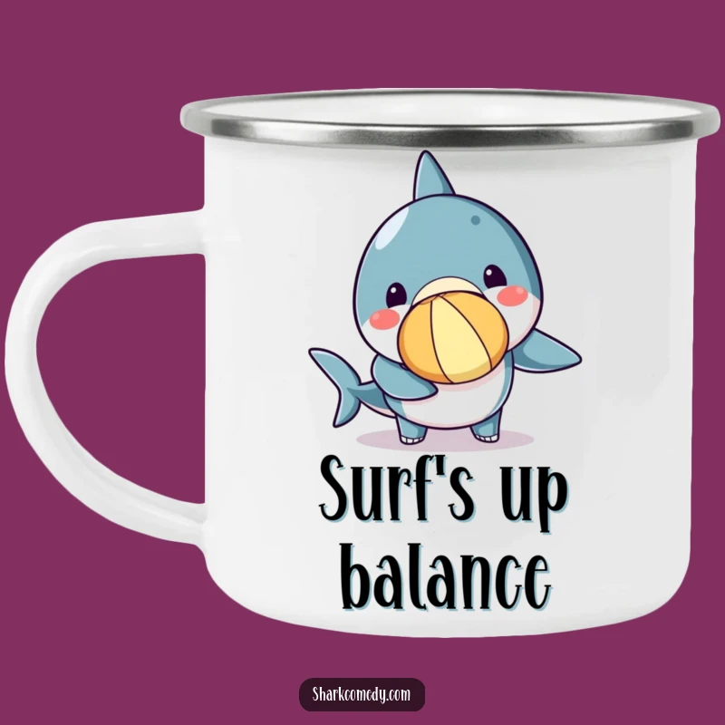 Funny Kawaii Shark Beach Ball Camping Mug, Adventure Ready, Hilarious Funny Gift