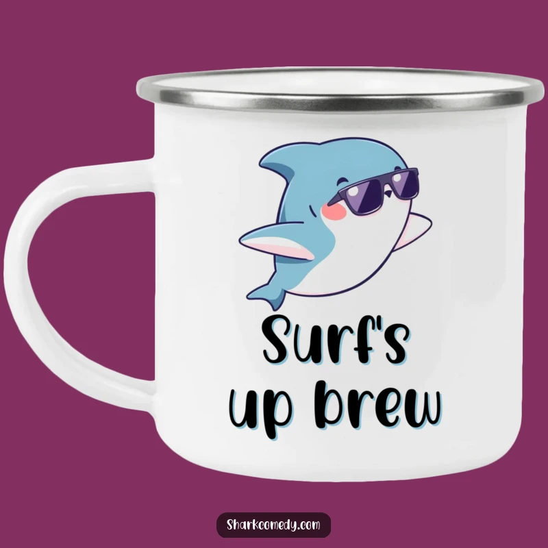 Funny Kawaii Shark Camping Mug: Sunglass Flip Adventure, Your Trail Buddy