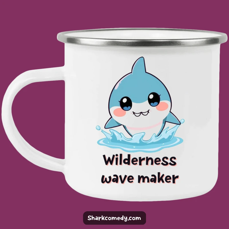 Funny Kawaii Shark Enamel Camping Mug - Big Eyes, Outdoor Laughs, Hilarious Gift