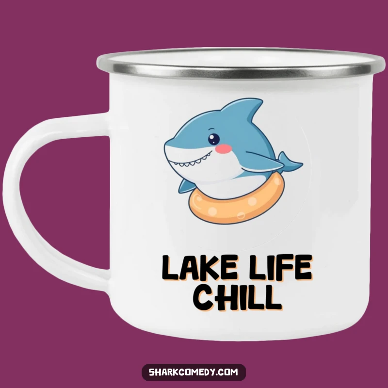 Funny Kawaii Shark Relaxed Float Camping Mug, Chill Outdoors, Great Funny Gift