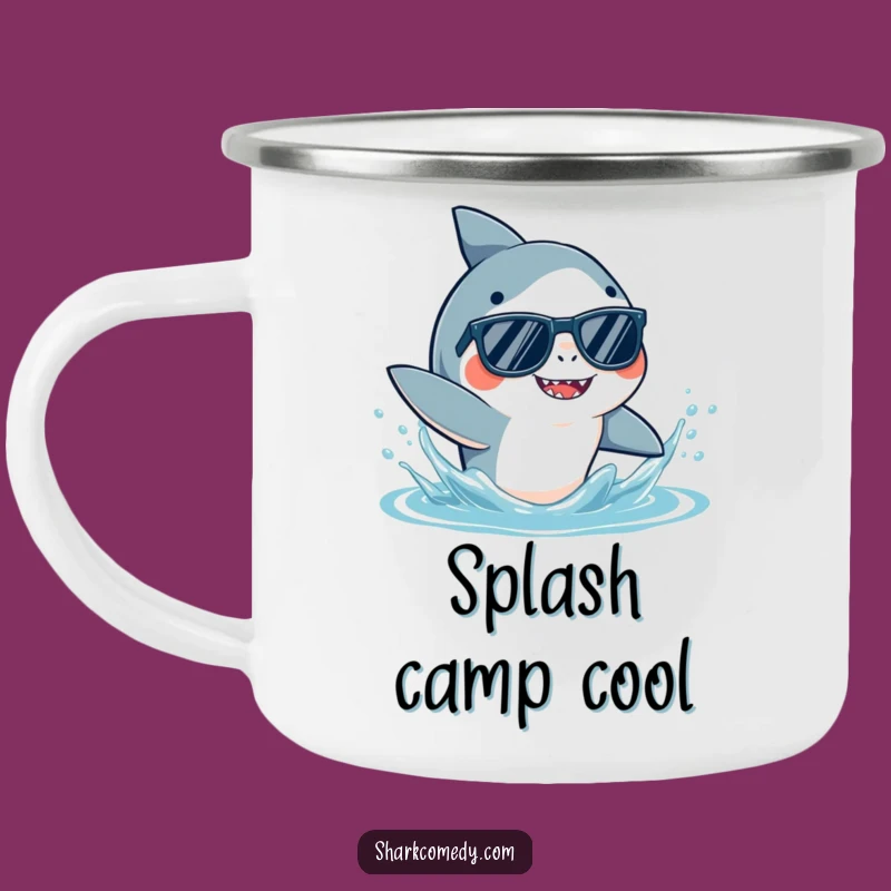 Funny Shark Sunglasses Camping Mug: Cool Splash, Outdoor Fun, Perfect Gift