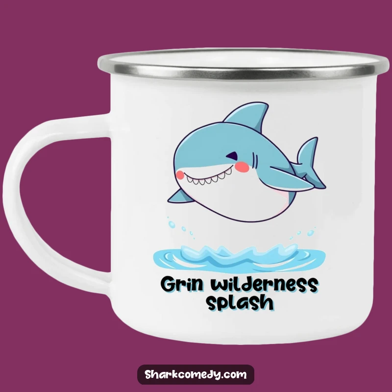 Funny Small Shark Camping Mug: Silly Grin, Outdoor Fun, Perfect Gift