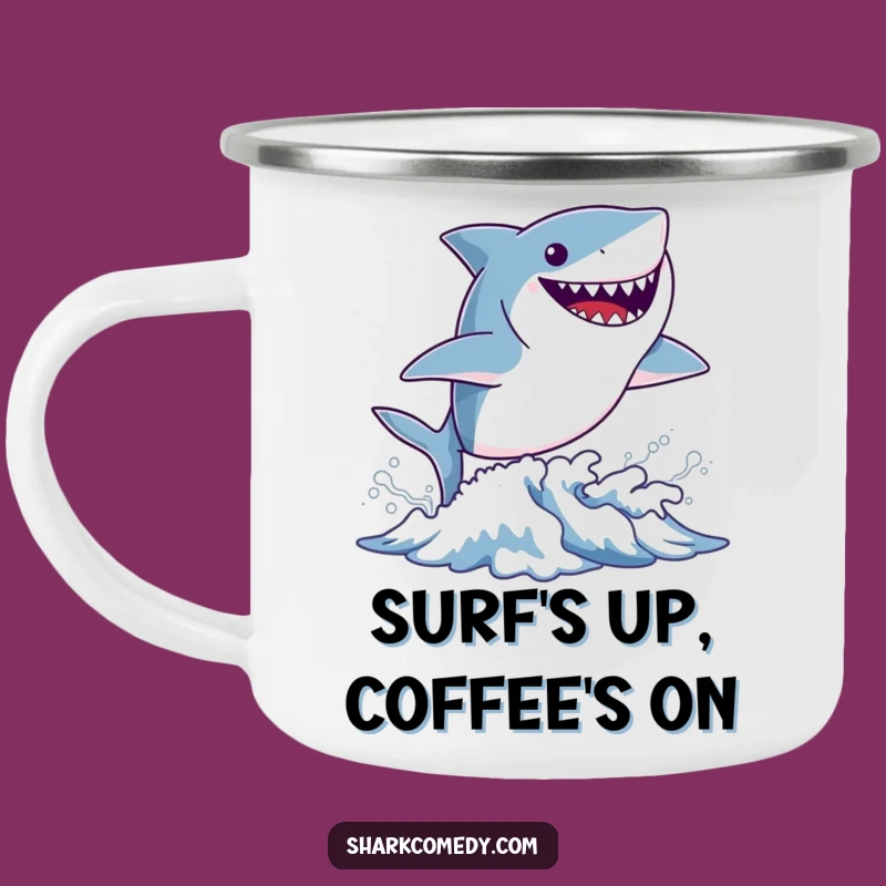 Funny Tiny Shark Wave Camping Mug - Adventure Ready Ocean Humor
