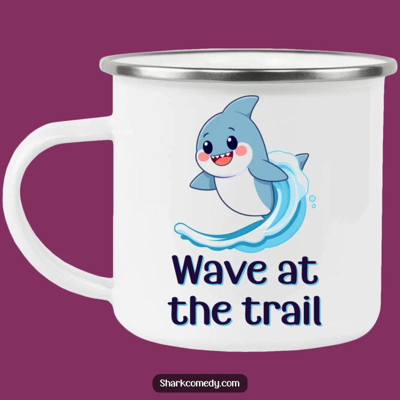 Funny Kawaii Shark Wave Camping Mug - Surfing Outdoor Cup, Gift