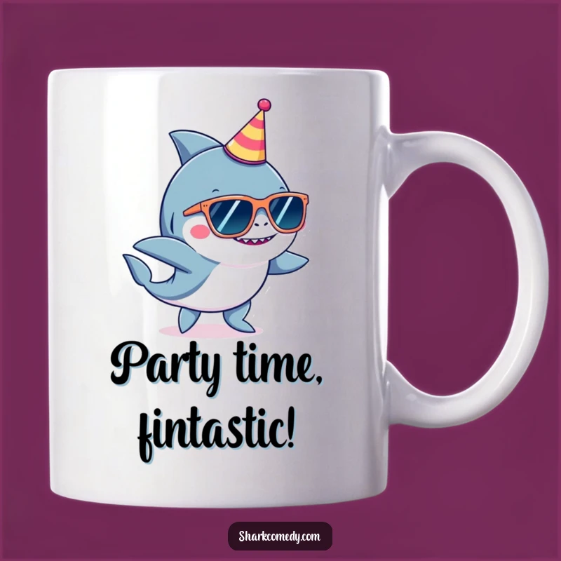 Funny Party Shark Mug, Cool Dancing Ocean Character Gift for Humor Enthusiasts