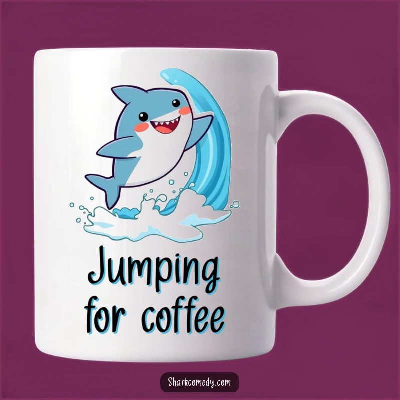 Funny Kawaii Shark Mug: Joyful Wave Leaping Gift for Ocean Lovers
