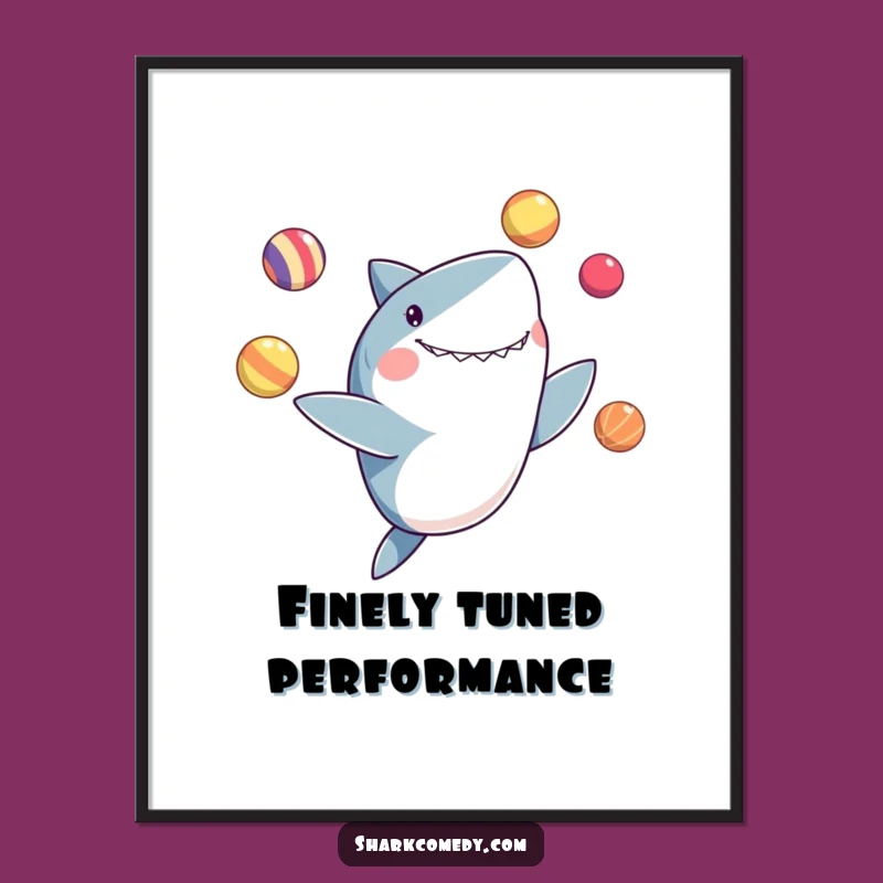 Funny Juggling Shark Digital Art Print: Hilarious Talent for Walls