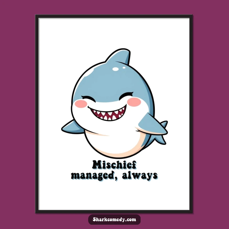 Funny Kawaii Shark Winking Digital Art: Instant Mischievous Wall Decor Download