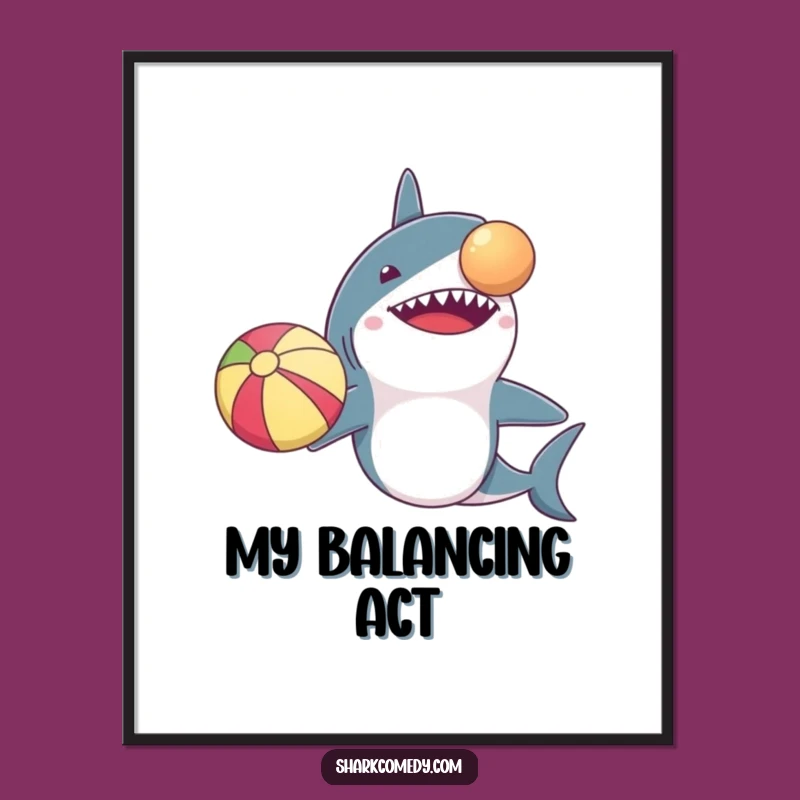 Funny Shark Tiny Arms Beach Ball Balance Digital Art Hilarious Decor