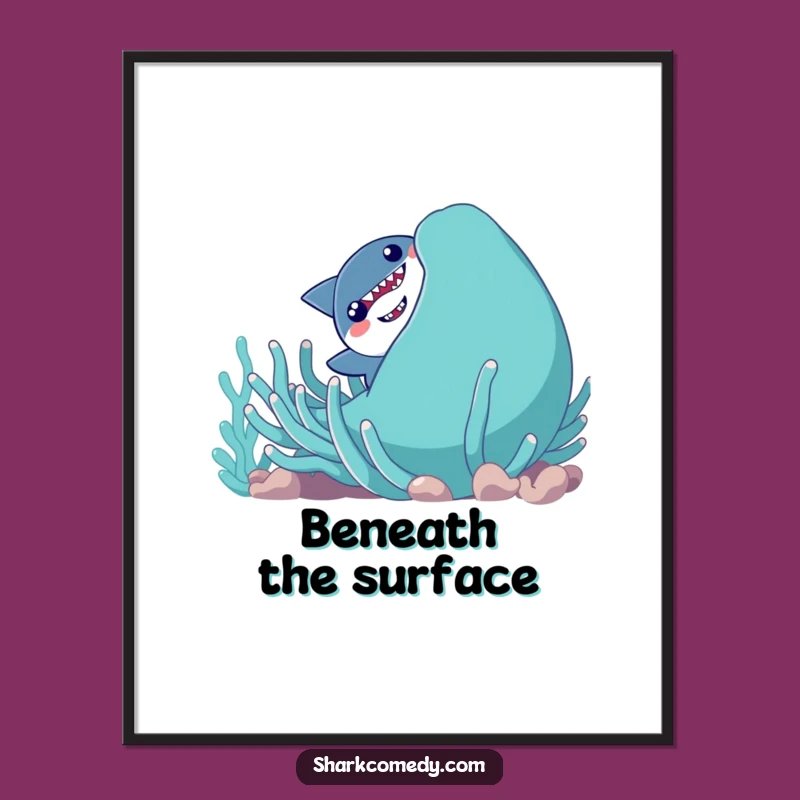 Funny Shy Shark Digital Art, Adorable Ocean Print, Hilarious Wall Decor Gift