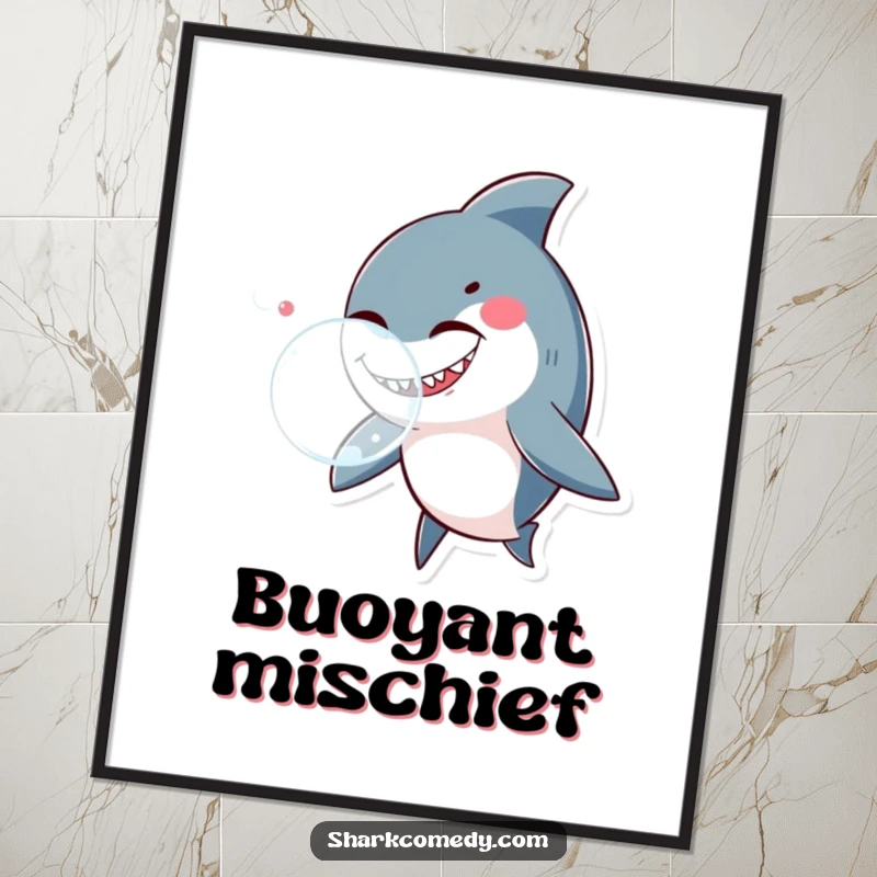 Funny shark winking and blowing a large bubble, available as an instant download digital art print for decor.