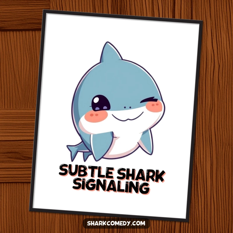 Funny shark digital art print with a playful wink, cheeky marine character, instant downloadable wall decor, great funny gift.