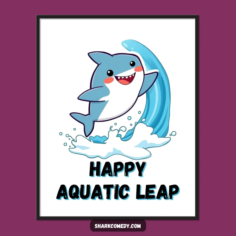 Funny Kawaii Shark Digital Print: Joyful Wave Art