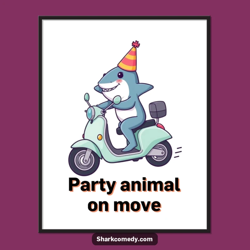 Funny Shark Scooter Digital Art: Instant Party Energy, Funny Gift