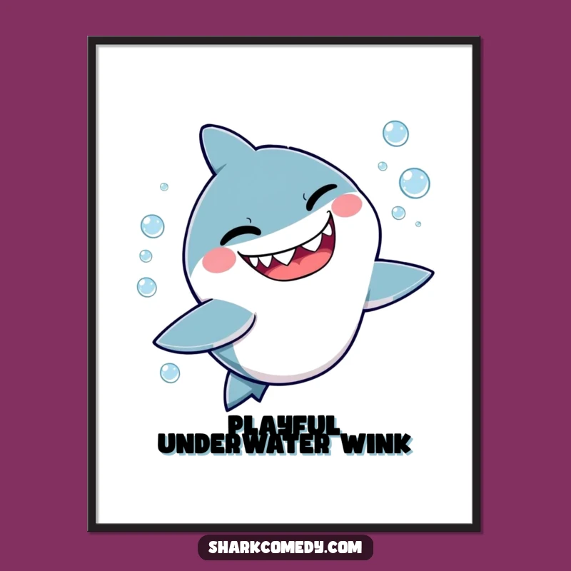 Funny Mischievous Shark Digital Print: Winking Bubble Art