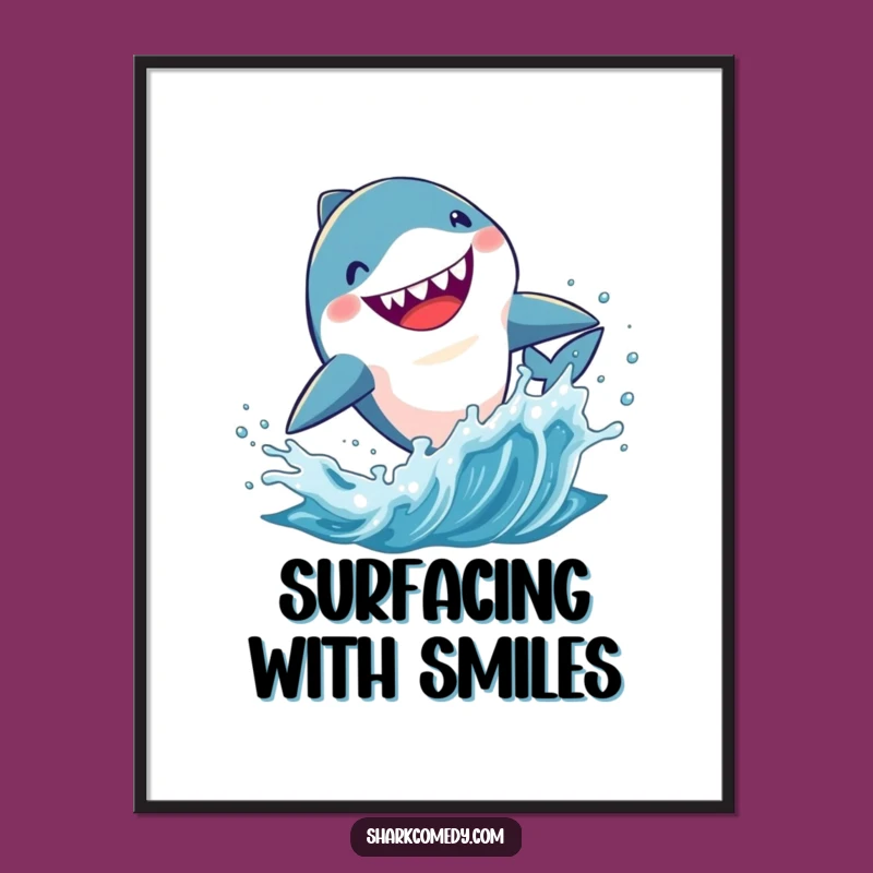Funny Kawaii Shark Leaping Digital Art: Instant Ocean Wall Decor Download