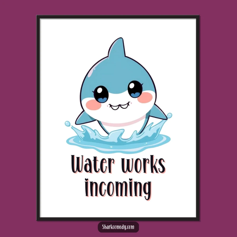 Funny Kawaii Shark Digital Art - Big Eyes, Splash Art, Instant Hilarious Gift Download