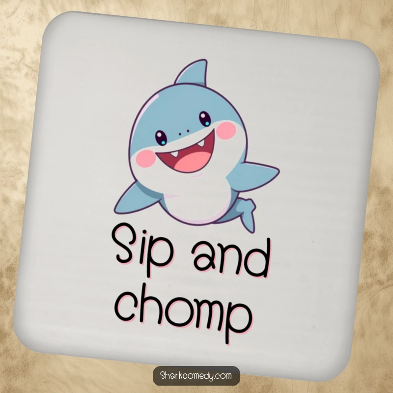 Funny Shark Coaster: A cheerful shark swims with a wide, playful grin, adding humorous protection to your surfaces.