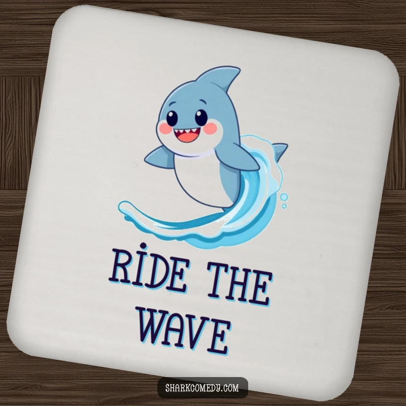 Funny Kawaii Shark Drink Coaster: A shark surfing a wave, adding fun and protecting surfaces.