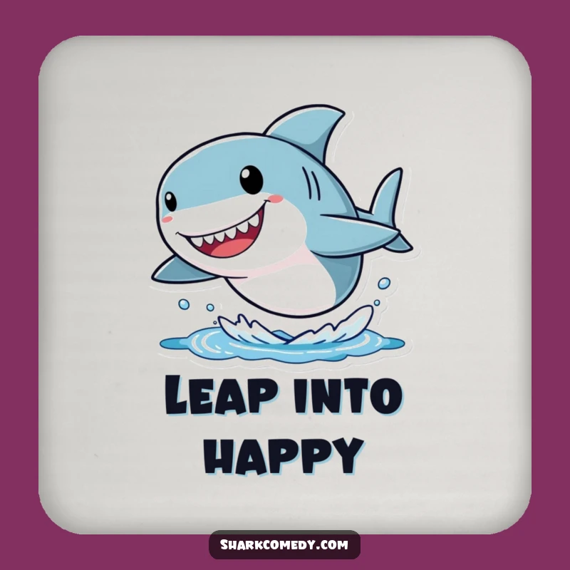 Funny Shark Coaster: Joyful Leaping Character with Big Head, Drink Protector