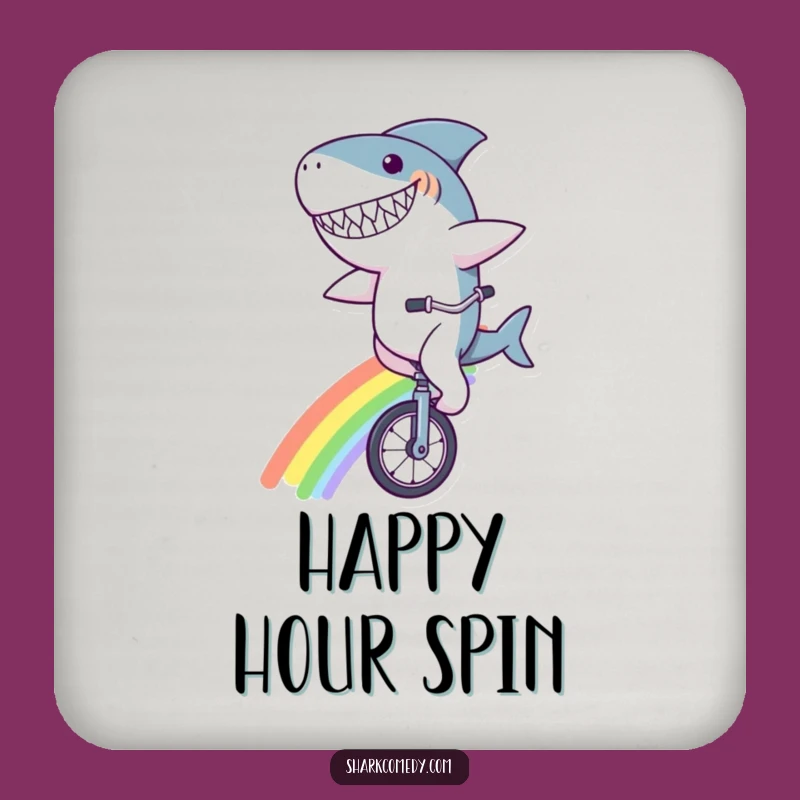 Funny Shark Rainbow Unicycle Coaster Set - Hilarious Whimsical Decor
