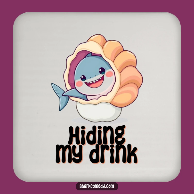 Funny Smiling Shark Seashell Peek Coaster A Tabletop Smile