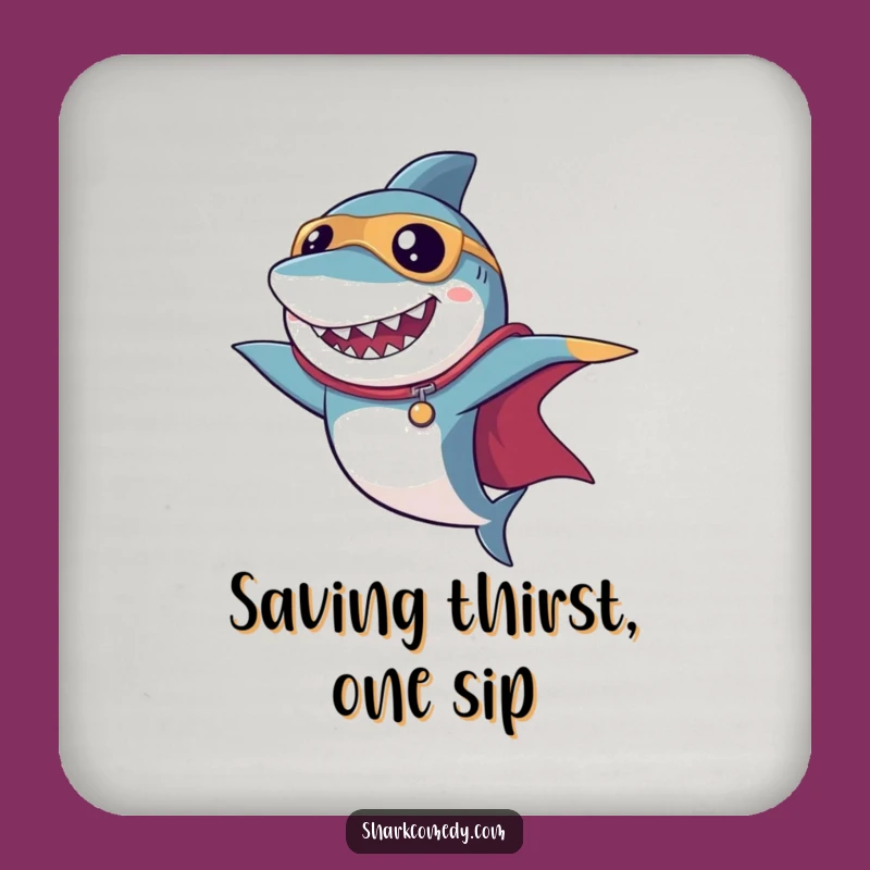 Funny Superhero Shark Coaster: Protect Surfaces with Heroic Humor