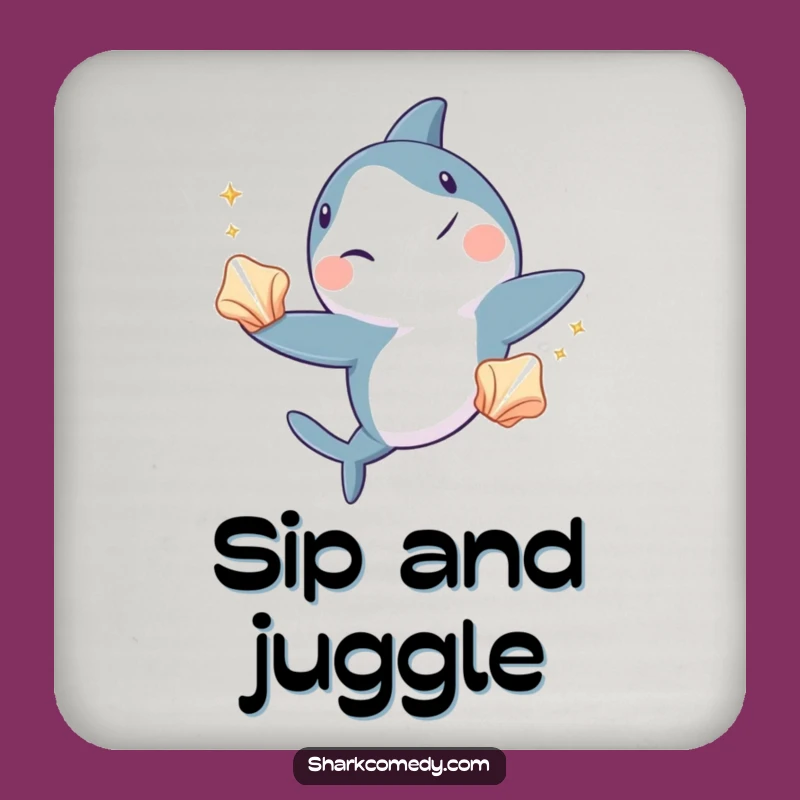 Funny Shark Juggling Drink Coaster - Protect with Winking Fun