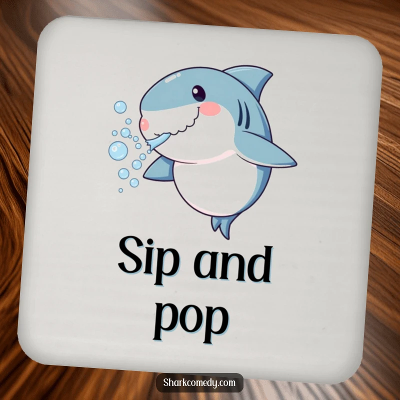 Funny shark drink coaster blowing bubbles, playful table protection, adds humor to parties, great funny gift.