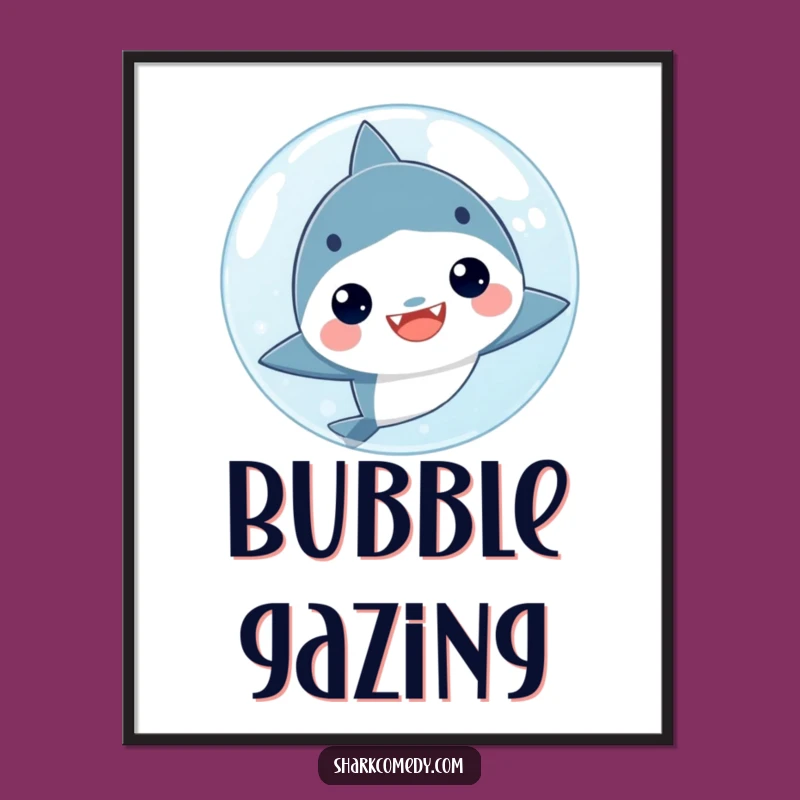 Funny Kawaii Shark Bubble Art Print - Cute Ocean Wall Decor Gift