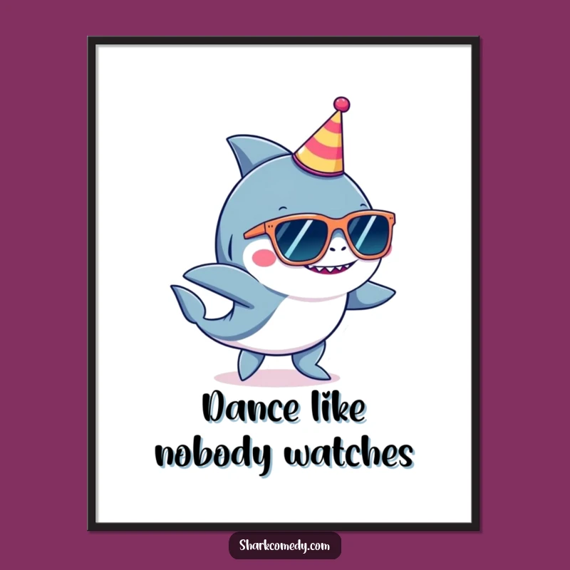 Funny Party Shark Poster, Cool Dancing Art, Hilarious Celebration Decor Gift