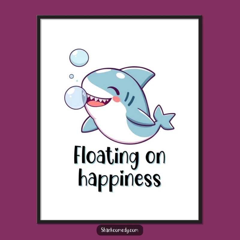 Funny Kawaii Shark Bubble Poster: Hilarious Wall Art for Playful Decor