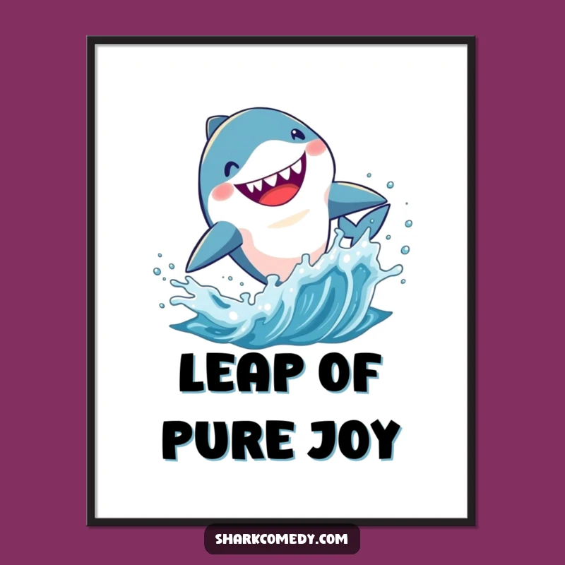 Funny Kawaii Shark Leaping Poster: Hilarious Ocean Art for Your Wall Decor