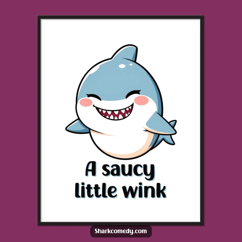Funny Kawaii Shark Winking Poster: Hilarious Wall Art with a Mischievous Grin