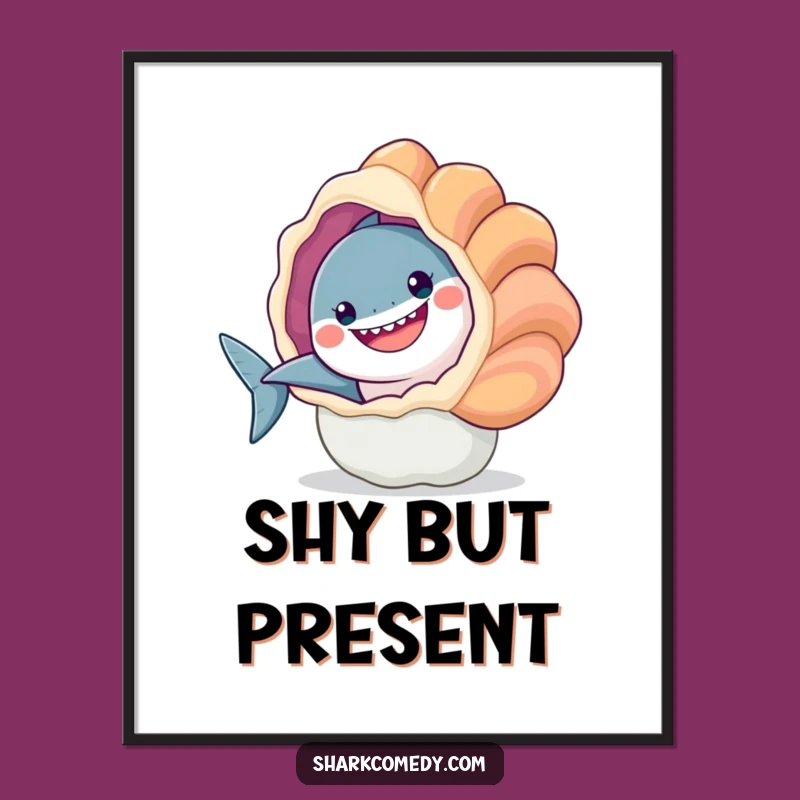 Funny Smiling Shark Seashell Peek Poster A Delightful Wall Art