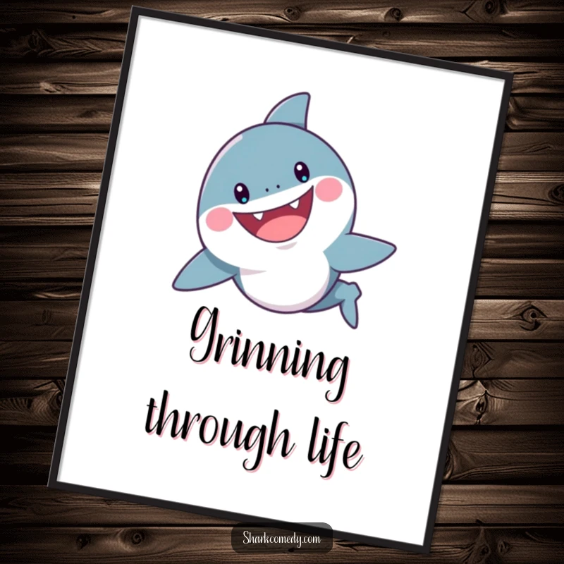 Funny Shark Poster: A cheerful shark swims with a wide, playful grin, adding a touch of friendly aquatic humor to any room.