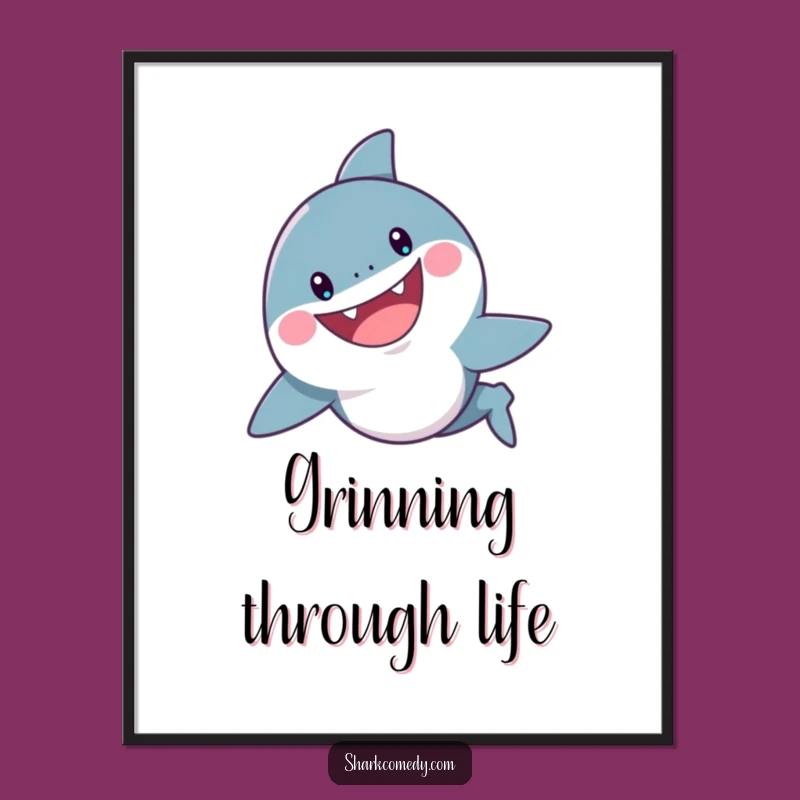 Funny Cheerful Shark Grin Poster, Playful Ocean Art, Humorous Gift