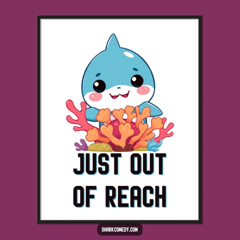 Funny Kawaii Shark Coral Peek Poster: Bring Oceanic Humor to Your Walls!