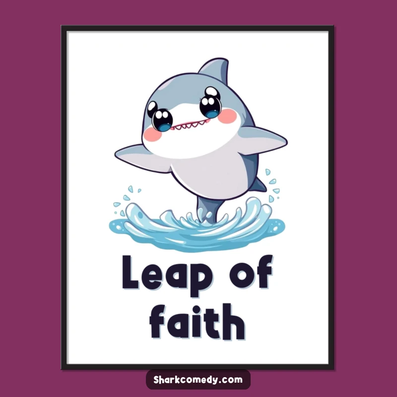 Kawaii Shark Poster - Adorable Leaping Shark Art for Cheerful Wall Decor