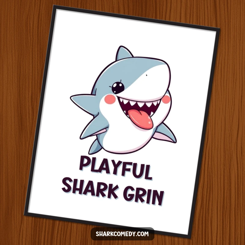 Funny kawaii shark poster of a cute shark sticking its tongue out playfully, adding a dose of cheeky charm to any room.