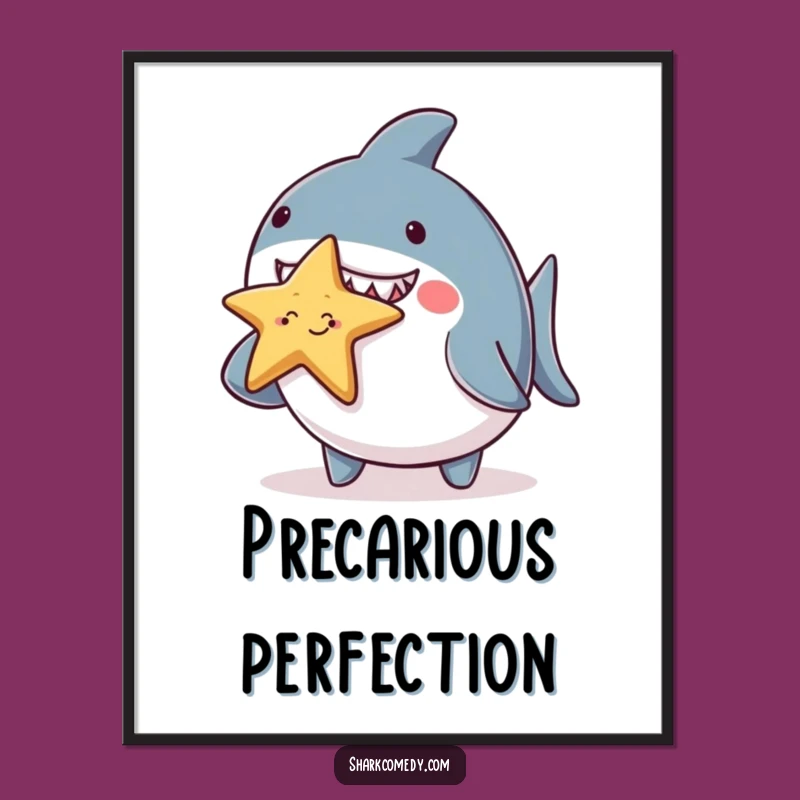 Funny Chubby Shark Starfish Poster - Adorable Cute Wall Art Gift