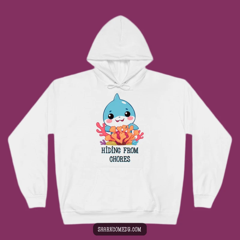 Funny Kawaii Shark Coral Peek Hoodie: Cozy Up with Underwater Laughs!
