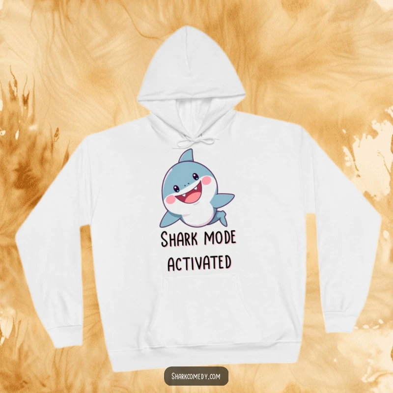 Funny Shark Hoodie: A cheerful shark swims with a broad, playful grin, radiating friendly aquatic energy and humor.