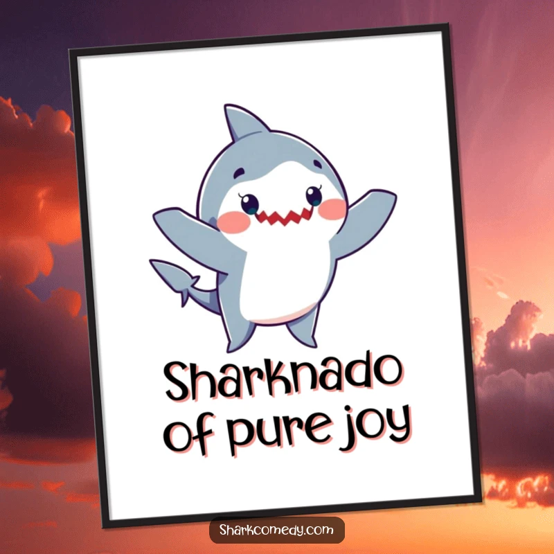 Funny Free Printable Wall Art: A joyful shark captured mid-silly dance with its arms waving gleefully, bringing humor to your decor.