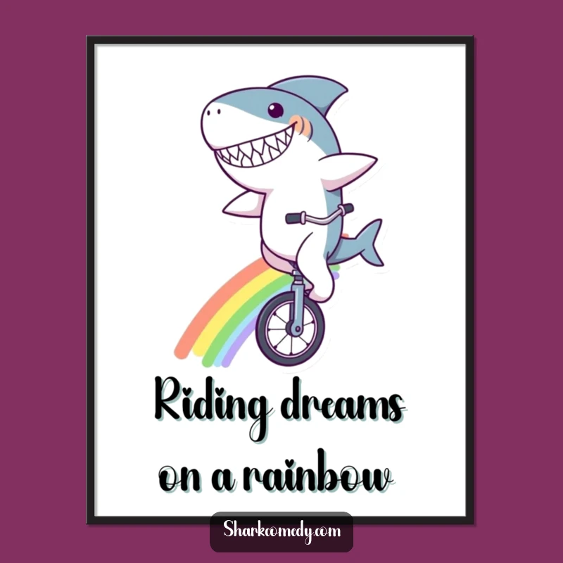 Free Printable Wall Art: Unicycling Shark Rainbow, Humorous Downloadable Decor